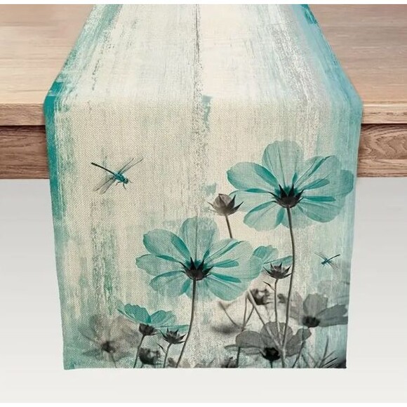 Unbranded Other - Table runner 13x90in Linen Dragonfly Floral NEW